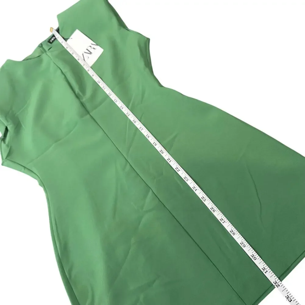 Zara Women's Crepe Mini Dress with Shoulder Pads Green Size M